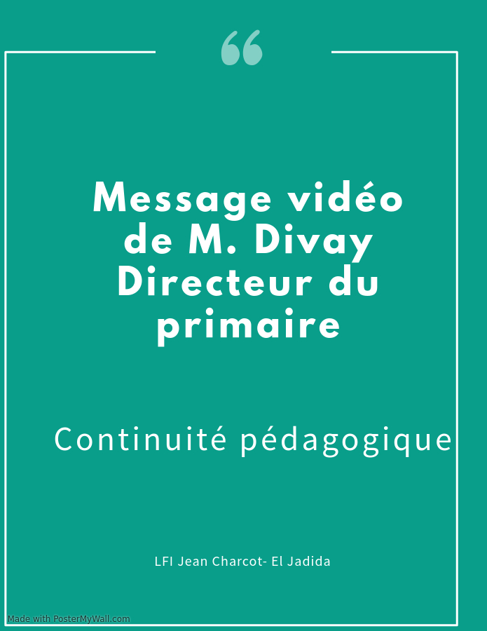 Message vidéo  de M. Divay / Continuité pédagogique